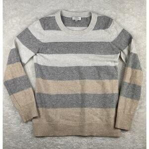 Kinross Cashmere Sweater Women's Sz Large Grey White Stripe 100% Cashmere